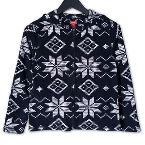 Arizona Jean Co Fleece Hoodie Girls XL 16 Black White Snowflake Winter Pullover